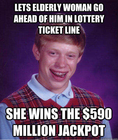 LETs ELDERLY WOMaN GO AHEAD OF HIM in lottery ticket line she wins the $590 Million jackpot  