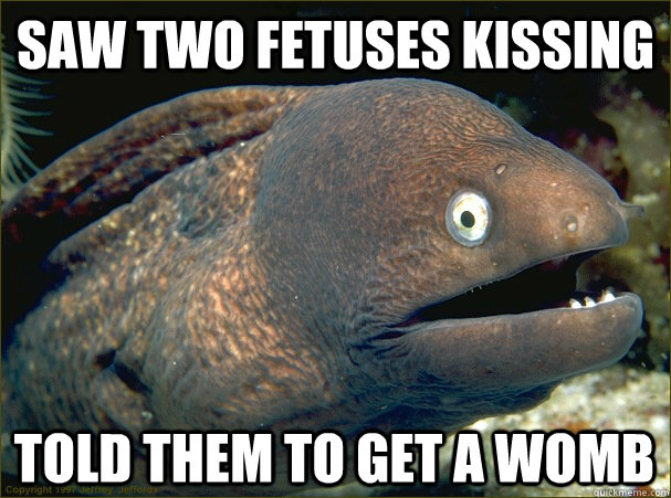 Saw two fetuses kissing Told them to get a womb - Saw two fetuses kissing Told them to get a womb  Bad Joke Eel