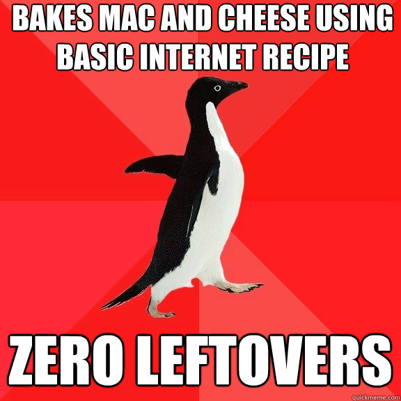 Bakes Mac and Cheese using basic internet recipe zero leftovers  Socially Awesome Penguin