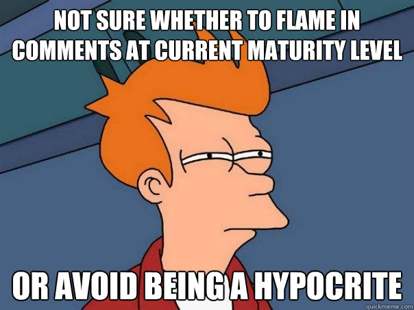 Not sure whether to flame in comments at current maturity level Or avoid being a hypocrite  Futurama Fry