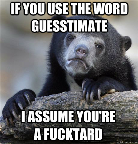 if you use the word guesstimate i assume you're a fucktard - if you use the word guesstimate i assume you're a fucktard  Confession Bear