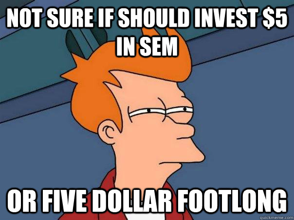 Not sure if should invest $5 in SEM Or five dollar footlong  Futurama Fry