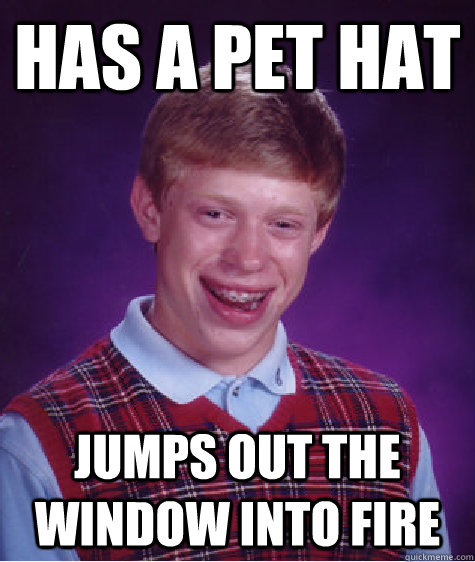 Has a Pet hat jumps out the window into fire - Has a Pet hat jumps out the window into fire  Bad Luck Brian