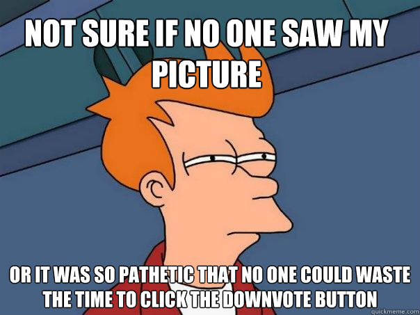 Not sure if no one saw my picture or it was so pathetic that no one could waste the time to click the downvote button - Not sure if no one saw my picture or it was so pathetic that no one could waste the time to click the downvote button  Futurama Fry