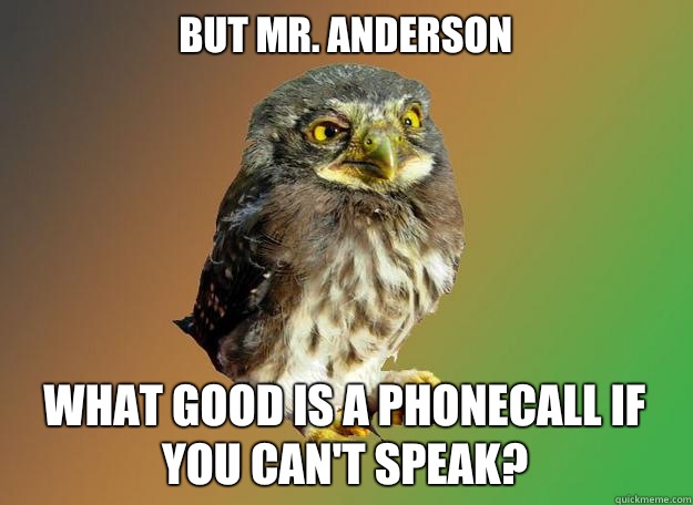 But Mr. Anderson What good is a phonecall if you can't speak?  