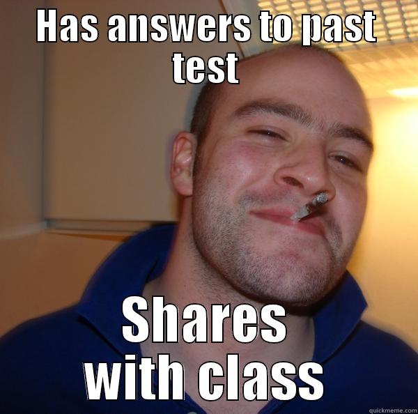 HAS ANSWERS TO PAST TEST SHARES WITH CLASS Good Guy Greg 