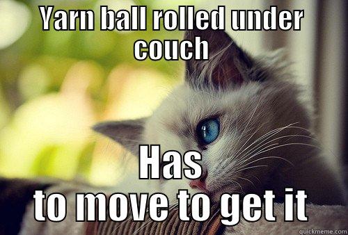 YARN BALL ROLLED UNDER COUCH HAS TO MOVE TO GET IT First World Problems Cat