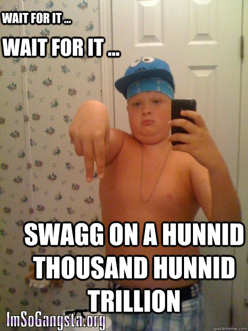 wait for it ... swagg on a hunnid thousand hunnid trillion wait for it ...  Wannabe Gangster Kid