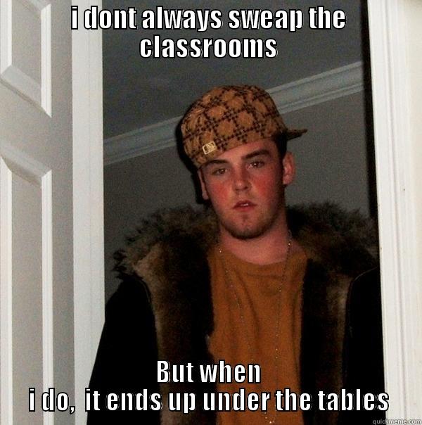 Teacher´s pet - I DONT ALWAYS SWEAP THE CLASSROOMS BUT WHEN I DO,  IT ENDS UP UNDER THE TABLES Scumbag Steve