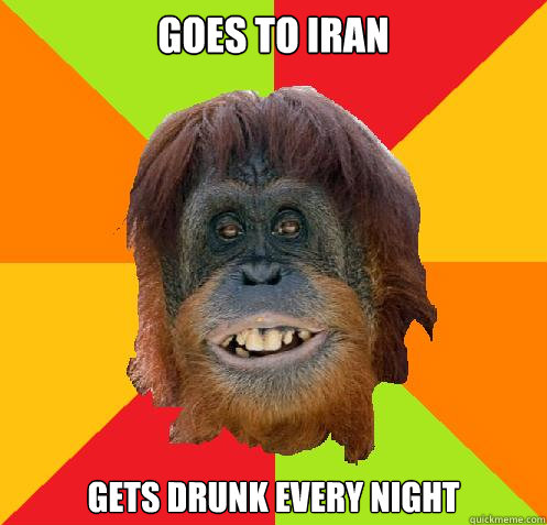 goes to iran gets drunk every night  Culturally Oblivious Orangutan