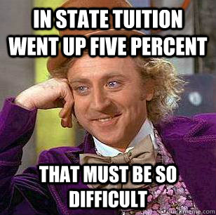 In state tuition went up five percent that must be so difficult  Condescending Wonka