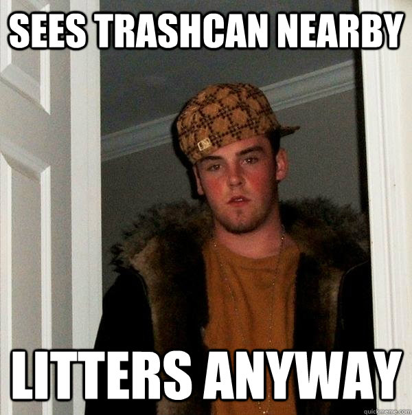 sees trashcan nearby litters anyway  Scumbag Steve