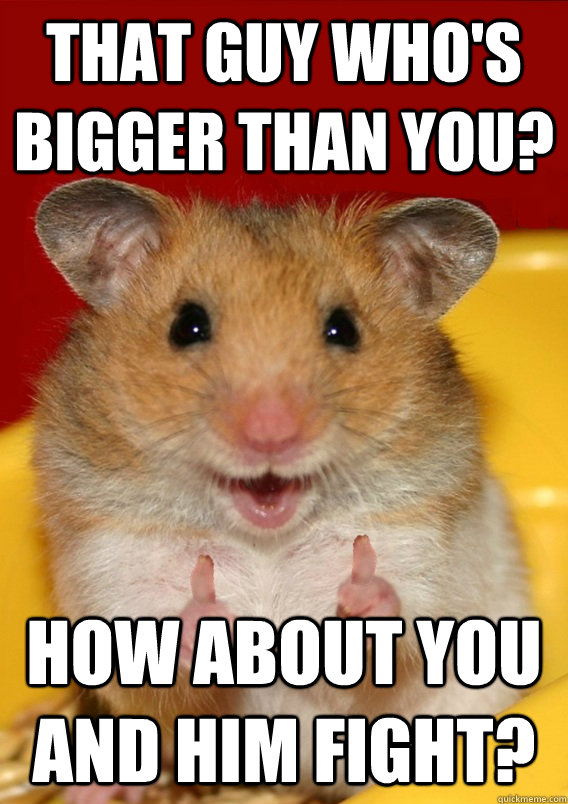 that guy who's bigger than you? How about you and him fight?   Rationalization Hamster