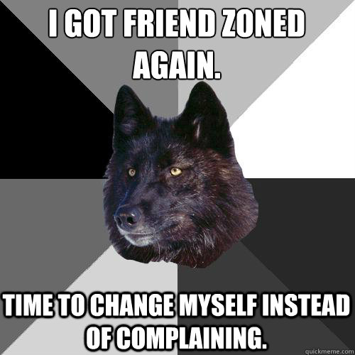 I got friend zoned again. Time to change myself instead of complaining.  Sanity Wolf