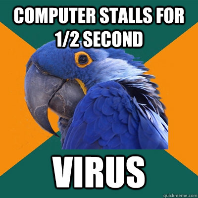 computer stalls for 1/2 second virus - computer stalls for 1/2 second virus  Paranoid Parrot