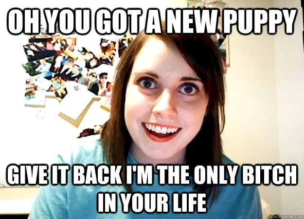 Oh you got a new puppy Give it back i'm the only bitch in your life - Oh you got a new puppy Give it back i'm the only bitch in your life  Overly Attached Girlfriend