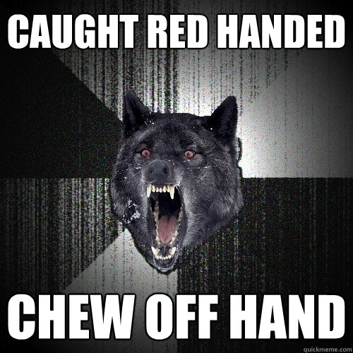 Caught red handed CHEW OFF HAND  Insanity Wolf