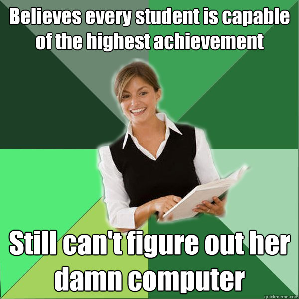 Believes every student is capable of the highest achievement Still can't figure out her damn computer  First Year Teacher