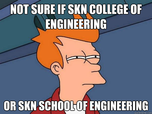 Not sure if skn college of engineering Or skn school of engineering  Futurama Fry