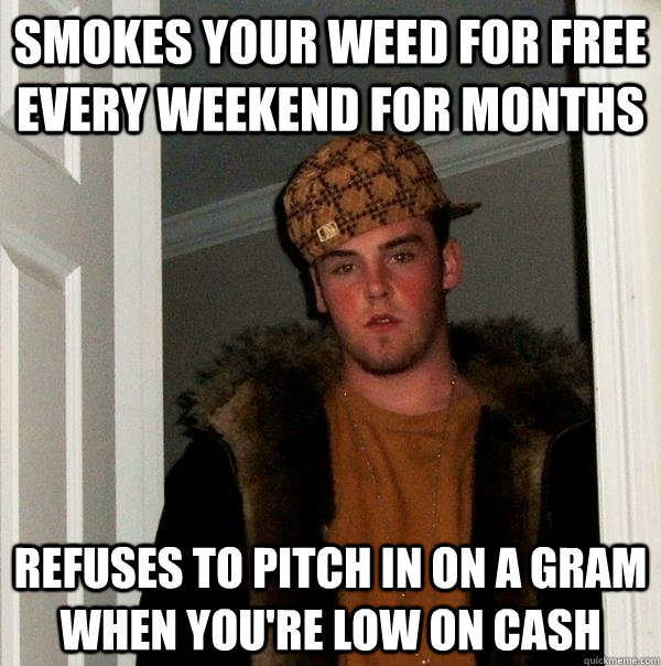 Smokes your weed for free every weekend for months refuses to pitch in on a gram when you're low on cash - Smokes your weed for free every weekend for months refuses to pitch in on a gram when you're low on cash  Scumbag Steve