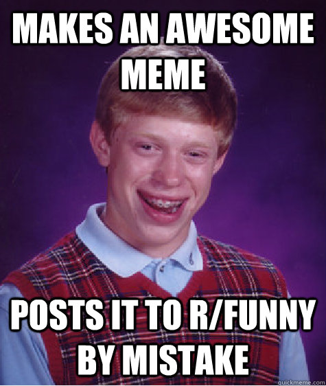 MAKES AN AWESOME MEME POSTS IT TO R/FUNNY BY MISTAKE  Bad Luck Brian