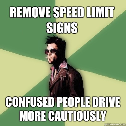 Remove speed limit signs Confused people drive more cautiously   Helpful Tyler Durden