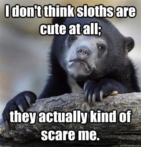 I don't think sloths are cute at all; they actually kind of scare me.  Confession Bear