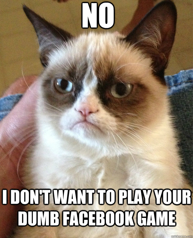 NO I DON'T WANT TO PLAY YOUR DUMB FACEBOOK GAME  Grumpy Cat