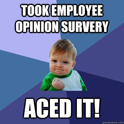 Took employee opinion Survery Aced it!  Success Kid