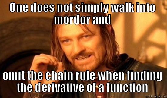 ONE DOES NOT SIMPLY WALK INTO MORDOR AND OMIT THE CHAIN RULE WHEN FINDING THE DERIVATIVE OF A FUNCTION Boromir