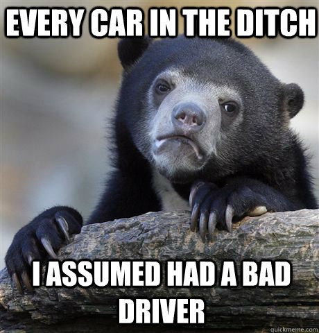 every car in the ditch i assumed had a bad driver  Confession Bear