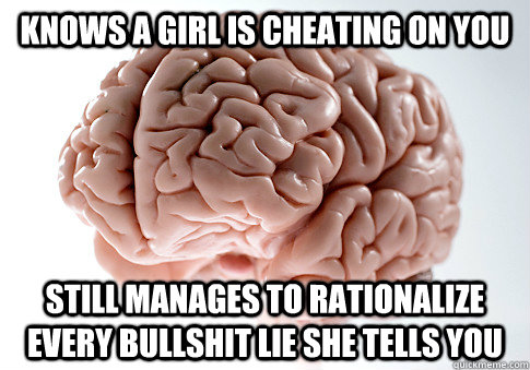 Knows a girl is cheating on you Still manages to rationalize every bullshit lie she tells you  Scumbag Brain