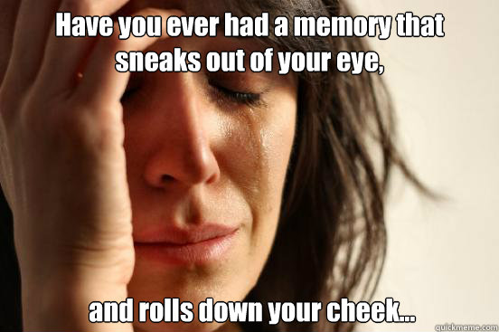 Have you ever had a memory that sneaks out of your eye,   and rolls down your cheek...  First World Problems