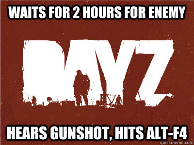 Waits for 2 hours for enemy Hears Gunshot, hits ALT-F4  Scumbag DayZ