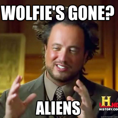 Wolfie's gone? Aliens  