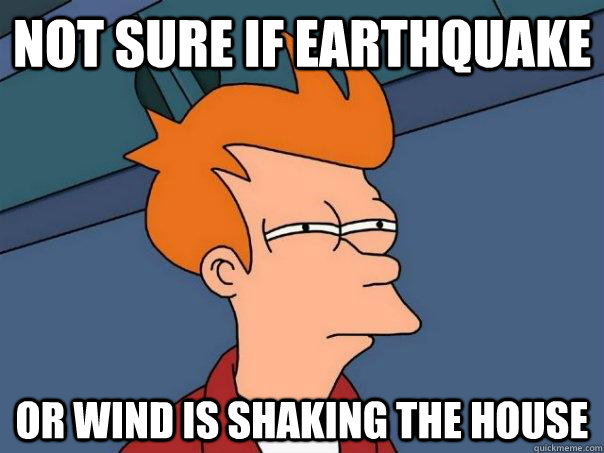 Not sure if earthquake Or wind is shaking the house  Futurama Fry