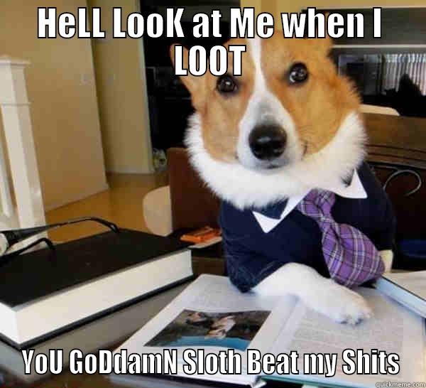 HELL LOOK AT ME WHEN I LOOT YOU GODDAMN SLOTH BEAT MY SHITS Lawyer Dog