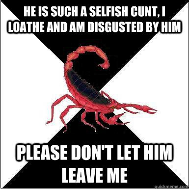 He is such a selfish cunt, I loathe and am disgusted by him Please don't let him leave me  Borderline scorpion