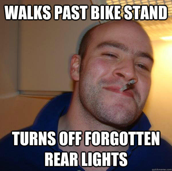 Walks past bike stand turns off forgotten rear lights - Walks past bike stand turns off forgotten rear lights  Misc