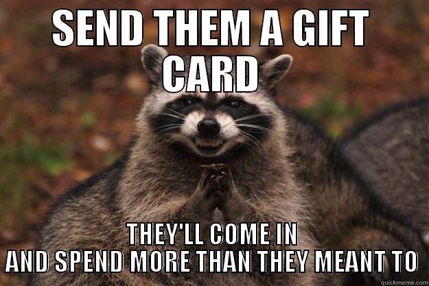 SEND THEM A GIFT CARD THEY'LL COME IN AND SPEND MORE THAN THEY MEANT TO Evil Plotting Raccoon