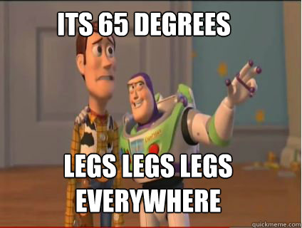 its 65 degrees legs legs legs
everywhere  woody and buzz