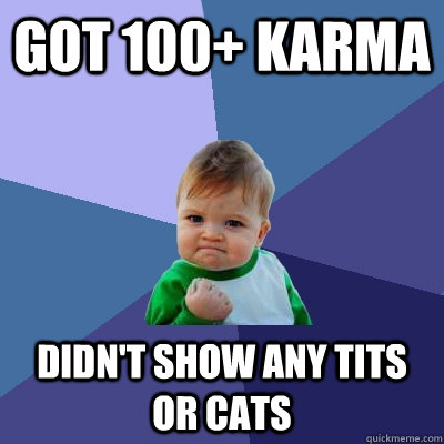 Got 100+ karma didn't show any tits or cats  Success Kid