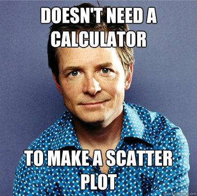 Doesn't need a calculator to make a scatter plot   Awesome Michael J Fox