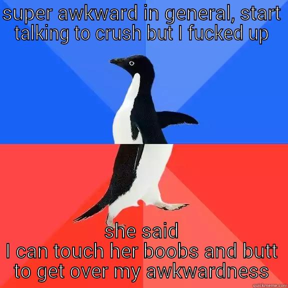 SUPER AWKWARD IN GENERAL, START TALKING TO CRUSH BUT I FUCKED UP SHE SAID I CAN TOUCH HER BOOBS AND BUTT TO GET OVER MY AWKWARDNESS Socially Awkward Awesome Penguin