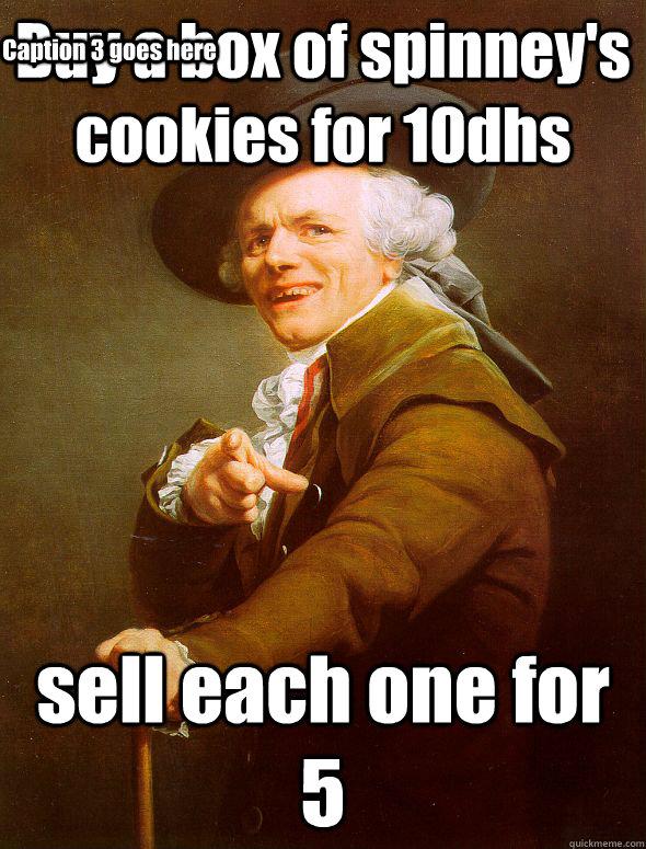 Buy a box of spinney's cookies for 10dhs sell each one for 5  Caption 3 goes here  Joseph Ducreux