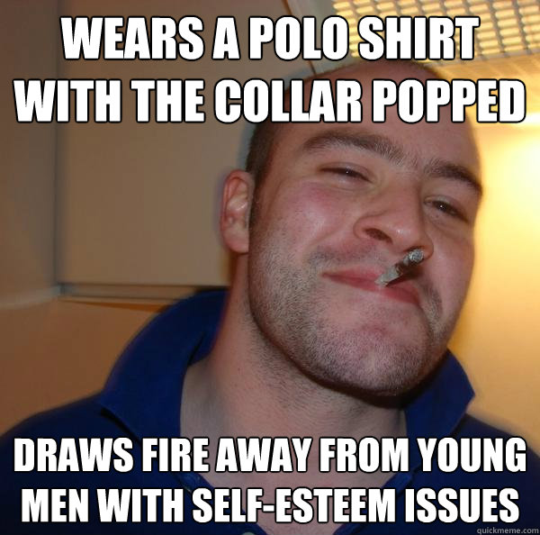 wears a polo shirt with the collar popped draws fire away from young men with self-esteem issues - wears a polo shirt with the collar popped draws fire away from young men with self-esteem issues  Misc