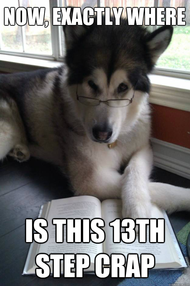 Now, Exactly where
   is this 13th step crap  Condescending Literary Pun Dog