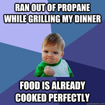 Ran out of Propane while grilling my dinner food is already cooked perfectly - Ran out of Propane while grilling my dinner food is already cooked perfectly  Success Kid