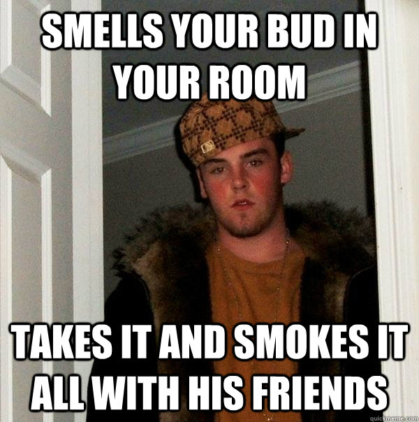 smells your bud in your room takes it and smokes it all with his friends  Scumbag Steve