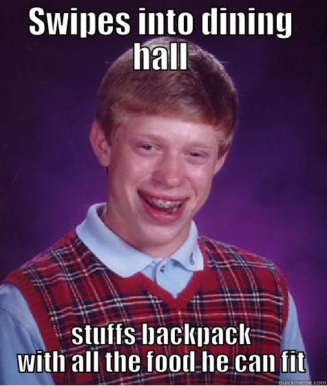 College Student Problems - SWIPES INTO DINING HALL STUFFS BACKPACK WITH ALL THE FOOD HE CAN FIT Bad Luck Brian